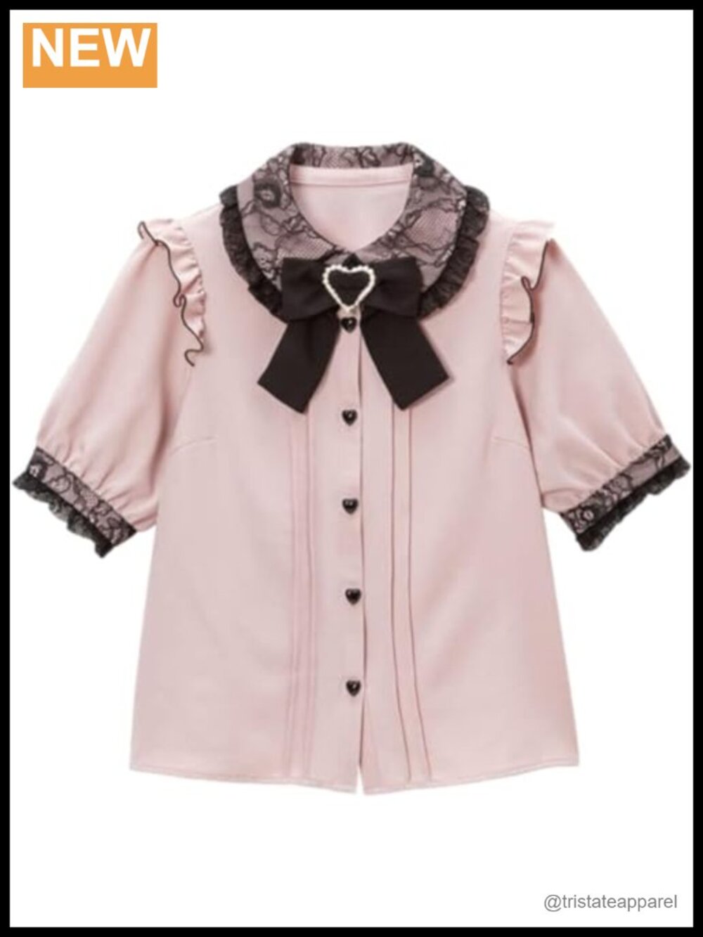 Lace Trim Puff Sleeve Lolita Blouse with Bow